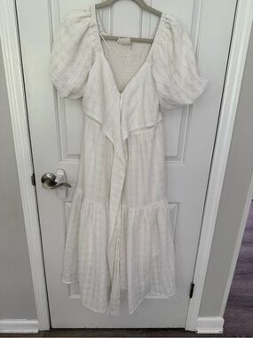 Tuckernuck Women's White Puff Sleeve Midi Dress - Elegant Summer Style